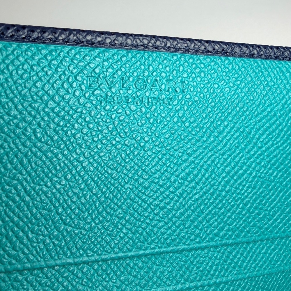 Bulgari BVLGARI Men's Denim Sapphire Grained Calf Leather Card Case Wallet NEW - Picture 10 of 13
